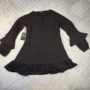 Shyanne Eyelet Mini Dress Womens XS Black Boho Ruffle Long Sleeve New with Tags